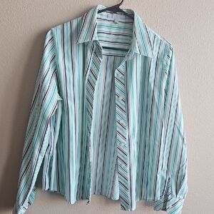 Foxcroft Women's Striped Button-Down Shirt in Mint & White
